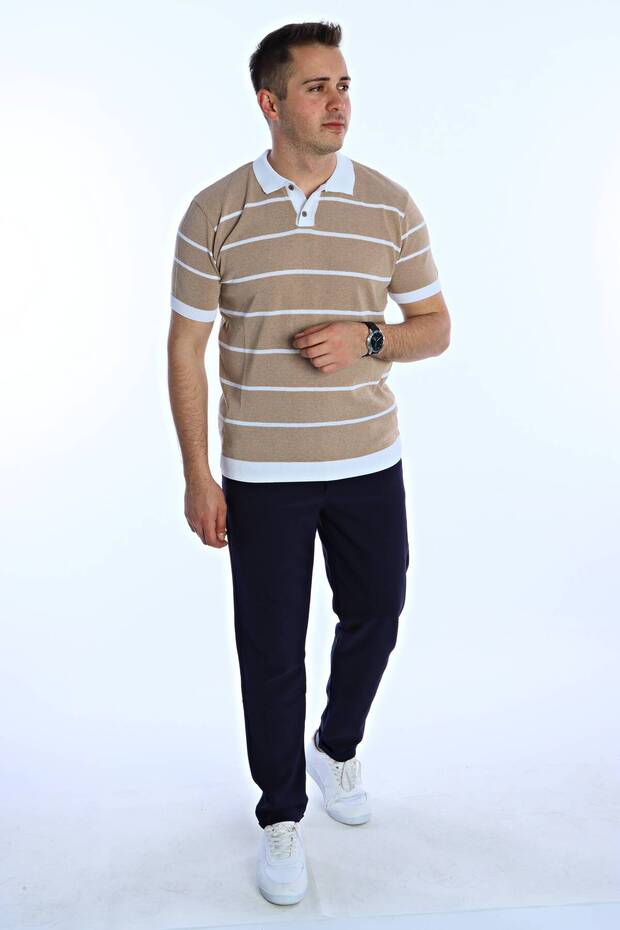 Tk Horizontal Striped Collar Knitwear T-Shirt Brown