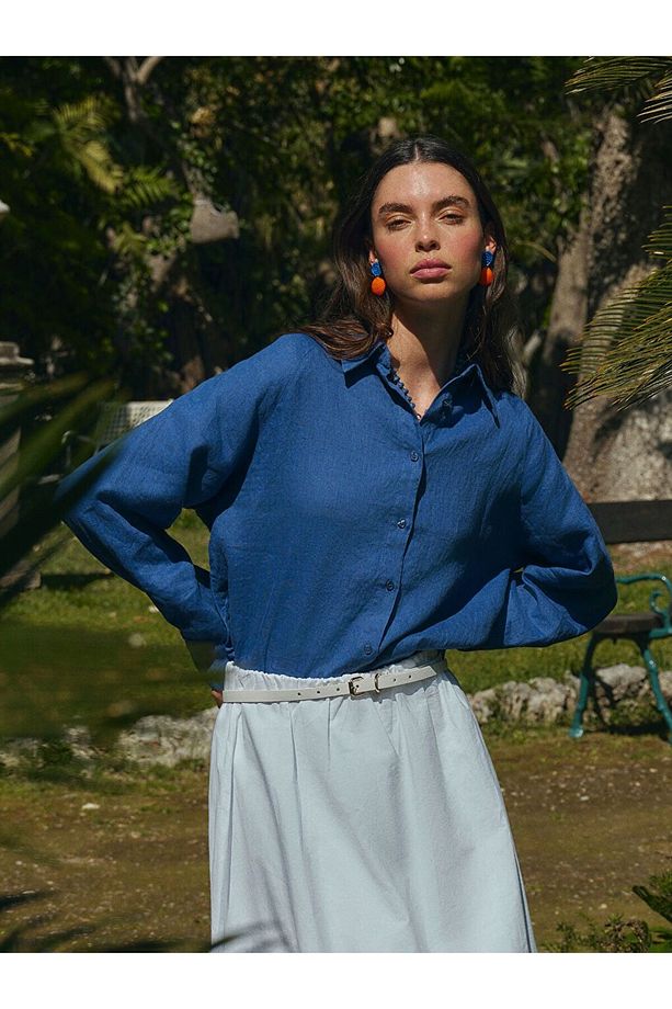 LCW Modest Oversize Keten Kadın Gömlek - 1