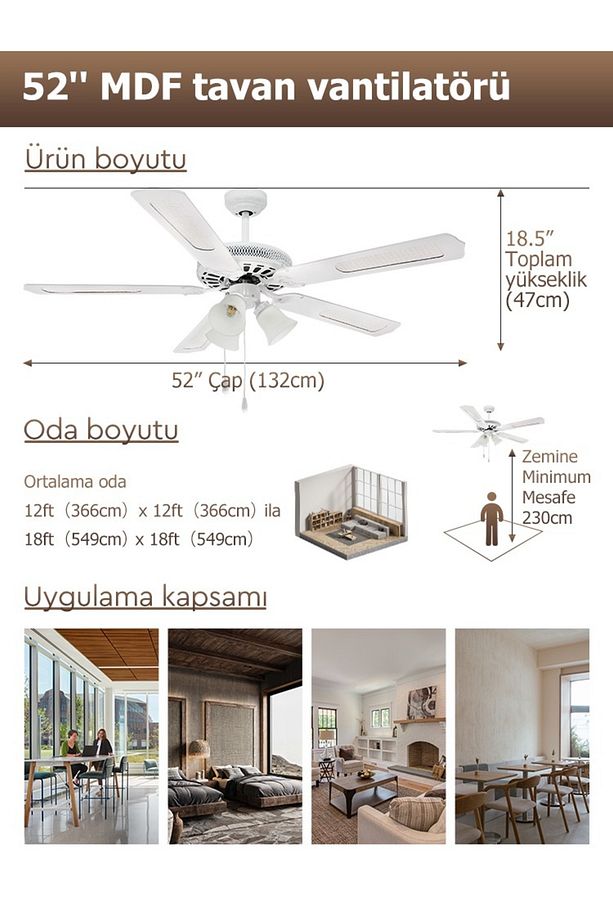 Vantilatörlü Avize Tavan Tipi Vantilatör Pervane Avize Pervaneli Lambalı Tavanda Vanti Vantilatör - 6