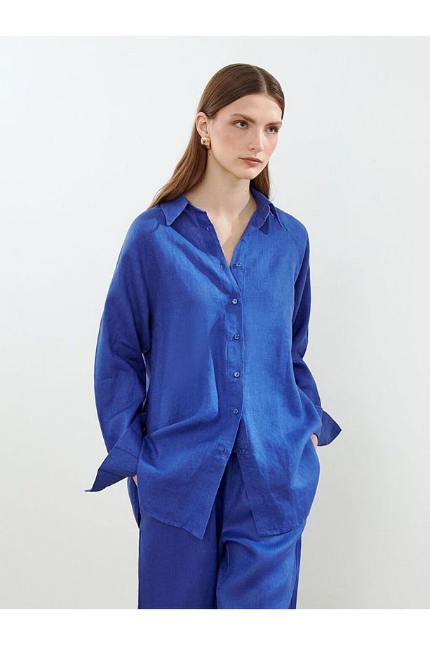 LCW Modest Oversize Keten Kadın Gömlek - 2