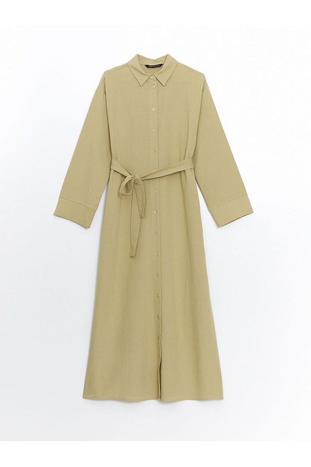 LCW Modest Keten Karışımlı Kadın Gömlek Elbise - 6