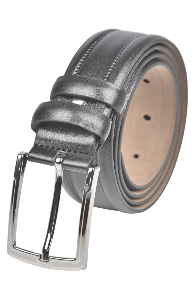 Men's Black 3.5 cm Wide Classic Faux Leather Belt 2402637