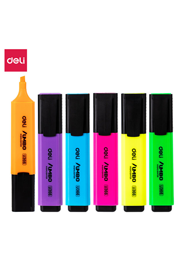 Deli EU366-MT Highlighter, 6PCS Assorted, Chisel Tip 1–5mm – For Note Marking & Highlighting