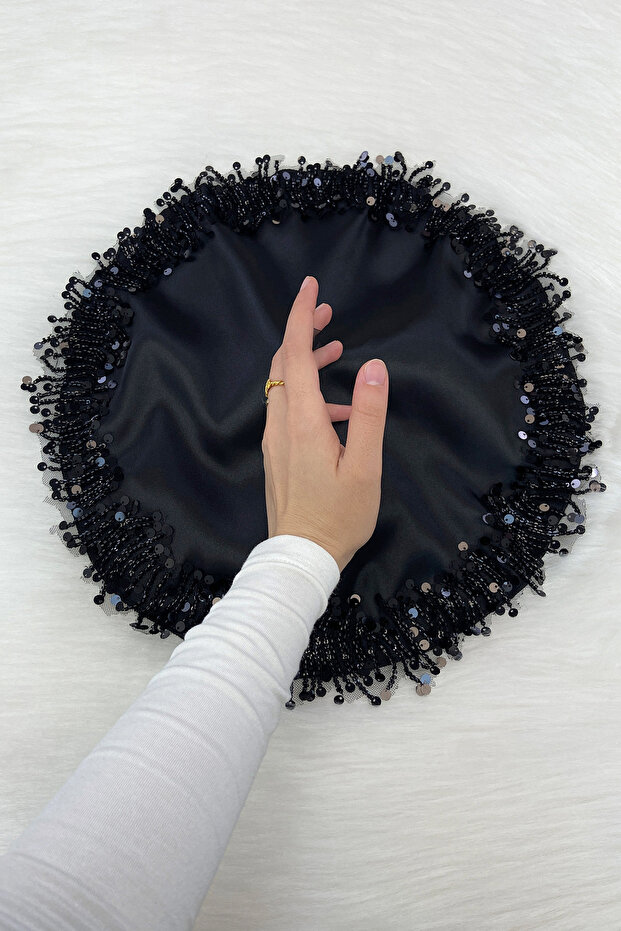 Black Bride and Groom Handkerchief, Sparkling Sequins and Beads Embroidered, Wedding Henna Circumcision Promise Engagement Halay