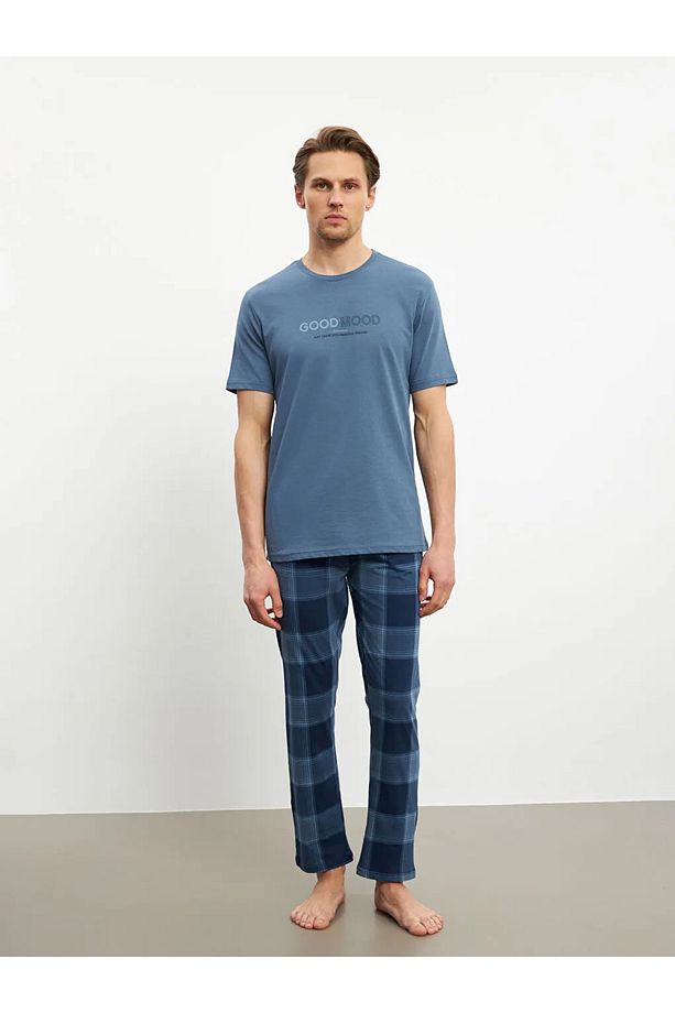 Mavi Standart Kalıp Erkek Pijama Takımı - 2
