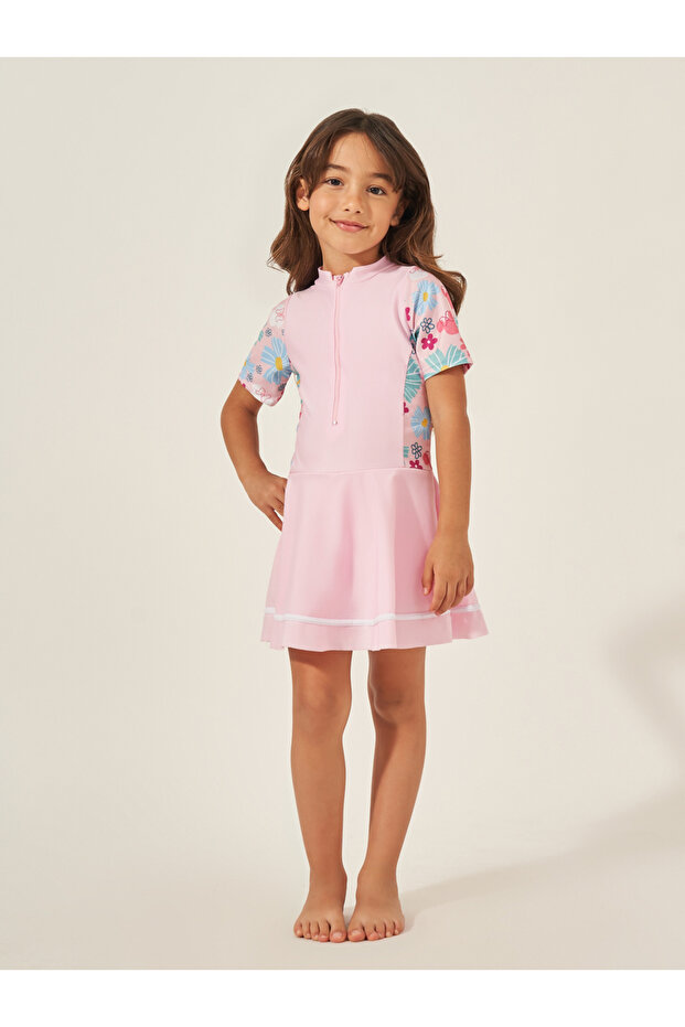 Kids Floral Short Sleeves Swimsuit