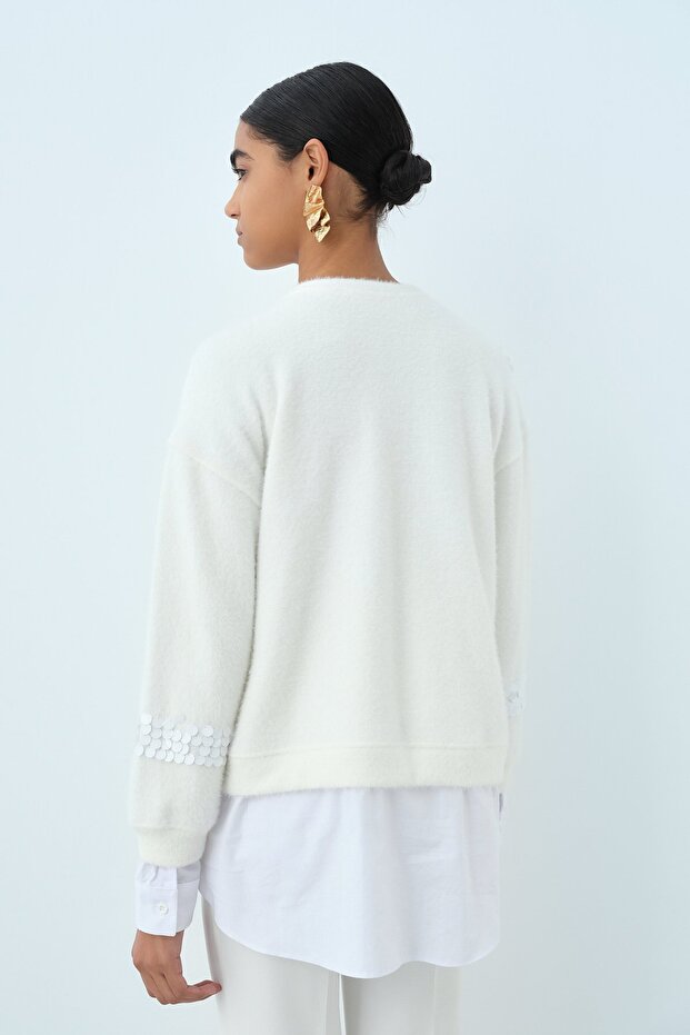 Pullu Gömlek Garni Angora Tunik Ekru - 4