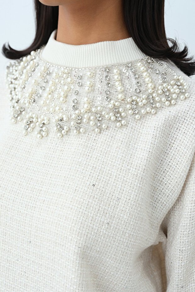 Bright Taşlı Tunik Ekru - 2