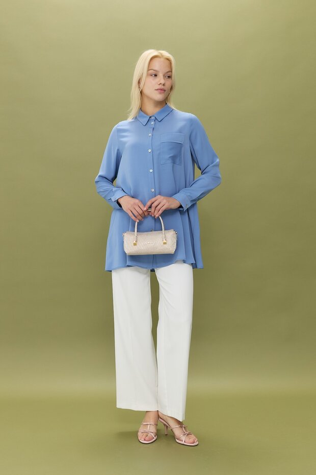 Gömlek Yaka Tunik Mavi - 1