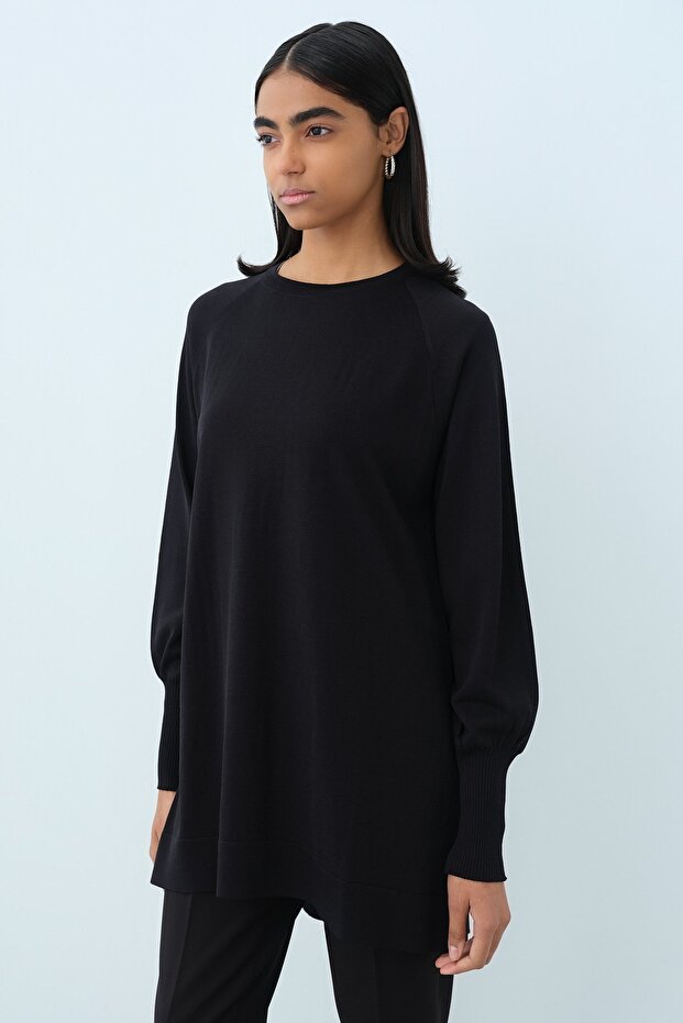 Balon Kol Triko Tunik Siyah - 2