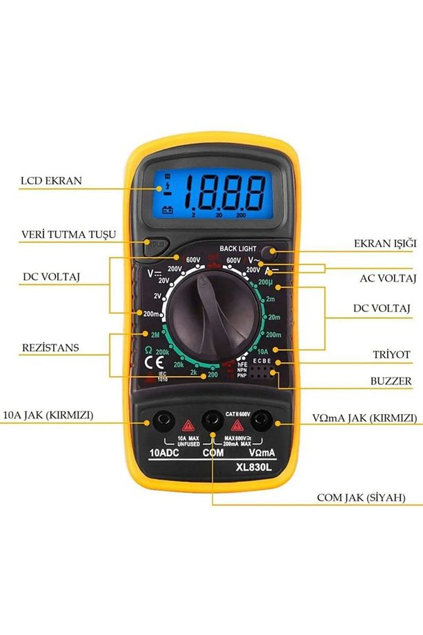 Xl830l Dijital Multimetre Led Ekranlı Avometre Mini Ölçü Aleti 9v Pil Hediyeli Cep Multimetresi - 2