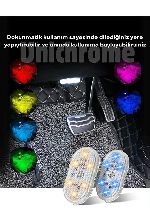 Dokunmatik Mini 6 Led Lamba Usb Şarj Edilebilir Rgb Işık Ayak Altı Torpido Lambası - 3