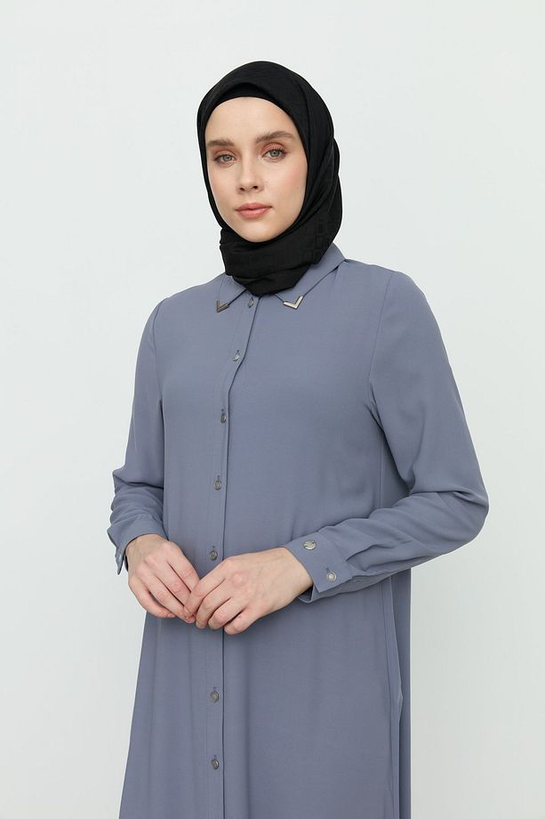 Gömlek Yaka Basic Tunik Gri - 3