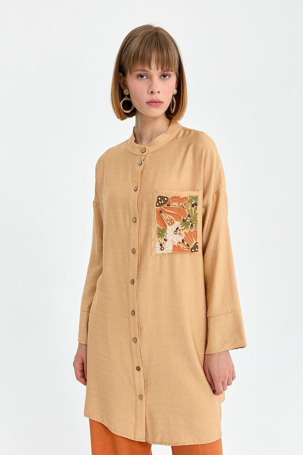 Cebi Nakışlı Tunik Camel - 6