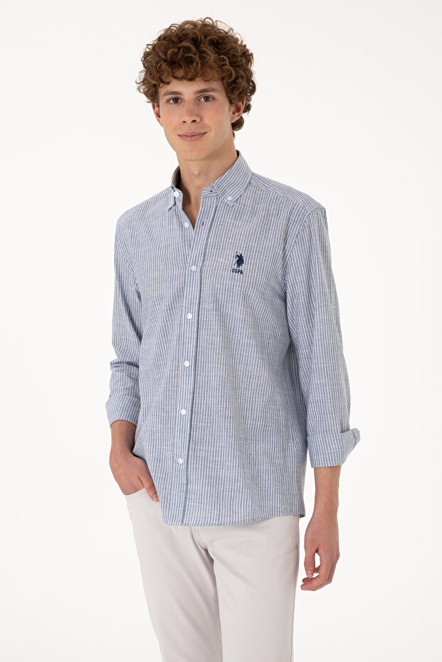 Men's Navy Blue Long Sleeve Shirt 50300182-Vr033