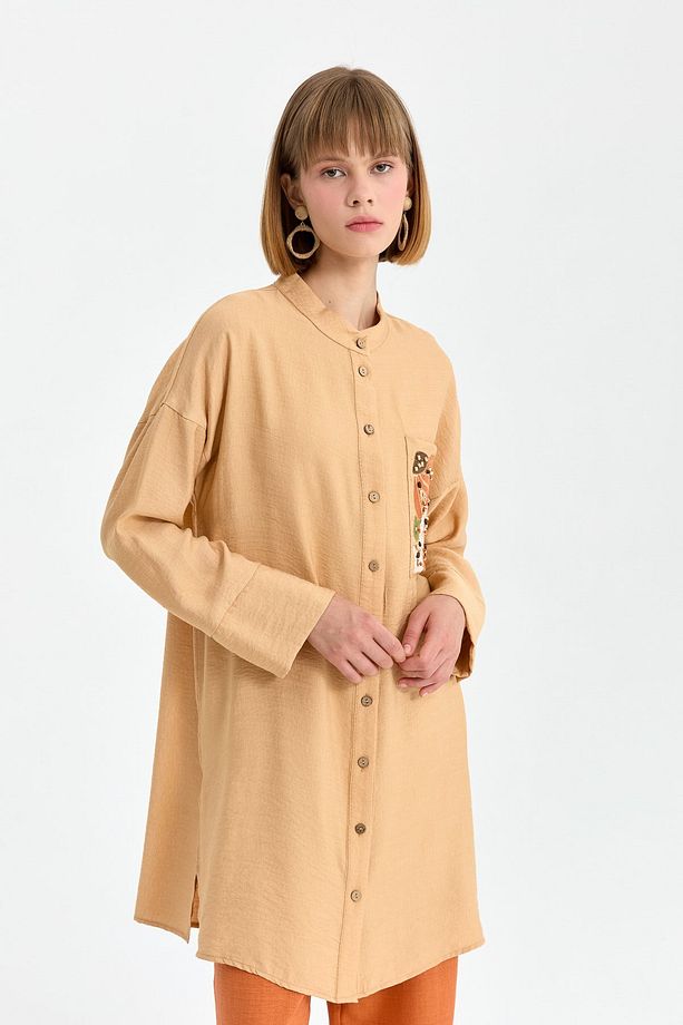 Cebi Nakışlı Tunik Camel - 3