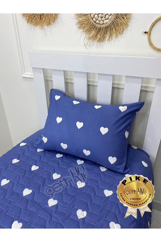 Çetinhome Tek Kişilik Kapitone Pike Seti 4 Mevsim Blue Kalp - 4