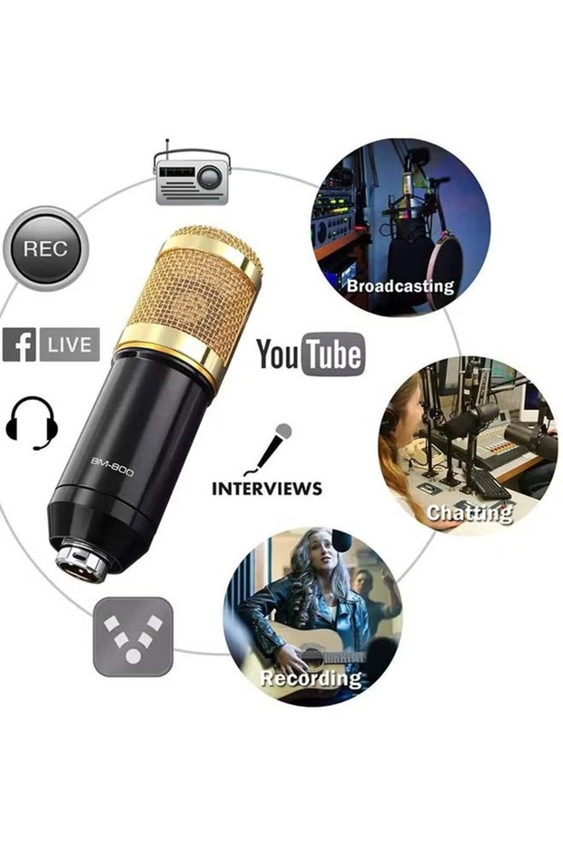 Condenser Microphone Kit with Live Broadcast Sound Card and Adjustable Scissor Arm Mic Stand - 2