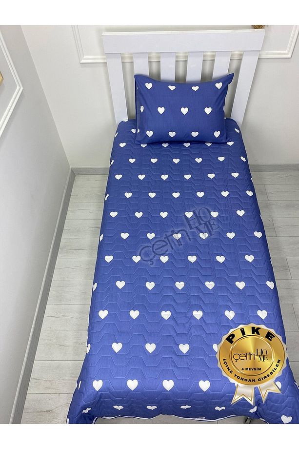 Çetinhome Tek Kişilik Kapitone Pike Seti 4 Mevsim Blue Kalp - 7