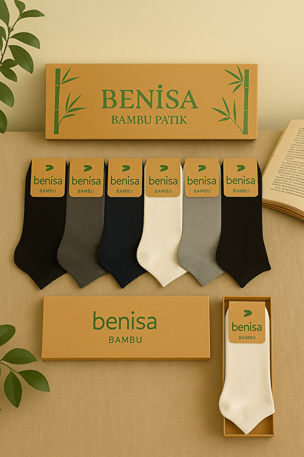 BENİSA ÇORAP 6'lı Bambu Erkek Patik Çorap Çok Renkli Çorap Dikişsiz Antibakteriyel Nefes Alabilen