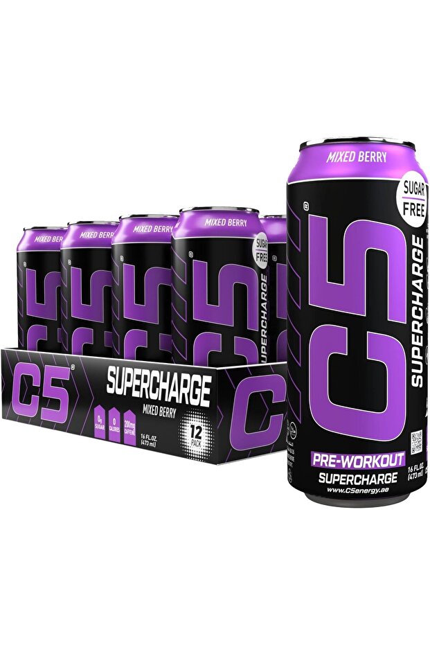 Drink Supercharge Mixed Berry Pre Workout,150mg Caffeine, Sugar Free, (Box of 12)