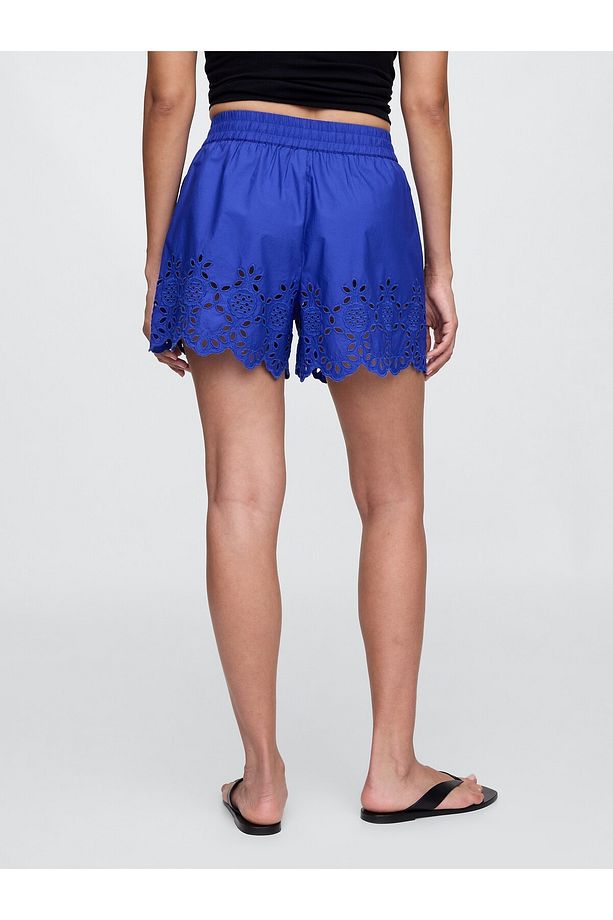 Kadın Mavi Eyelet Poplin Şort - 3