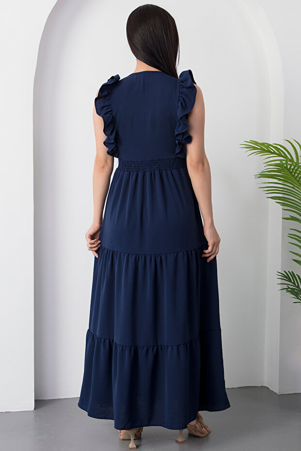 V Yaka Tokalı Kemerli Elbise DKS1296 - 7