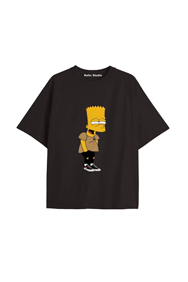 تي شيرت Y2k Vintage Simpson مطبوع باللون الأسود KOD 300