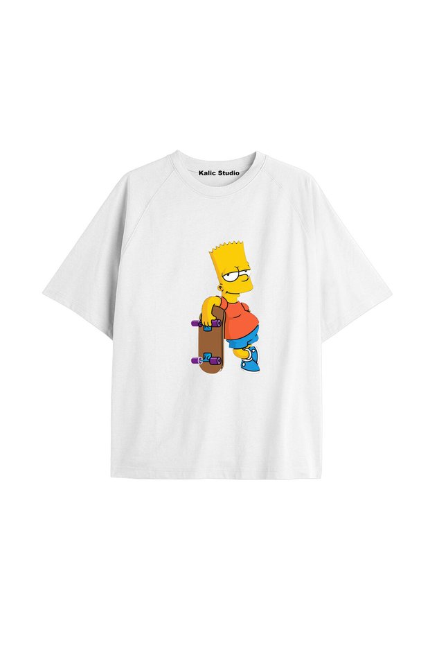 Y2K Vintage Simpson Printed White T-Shirt Kod 278