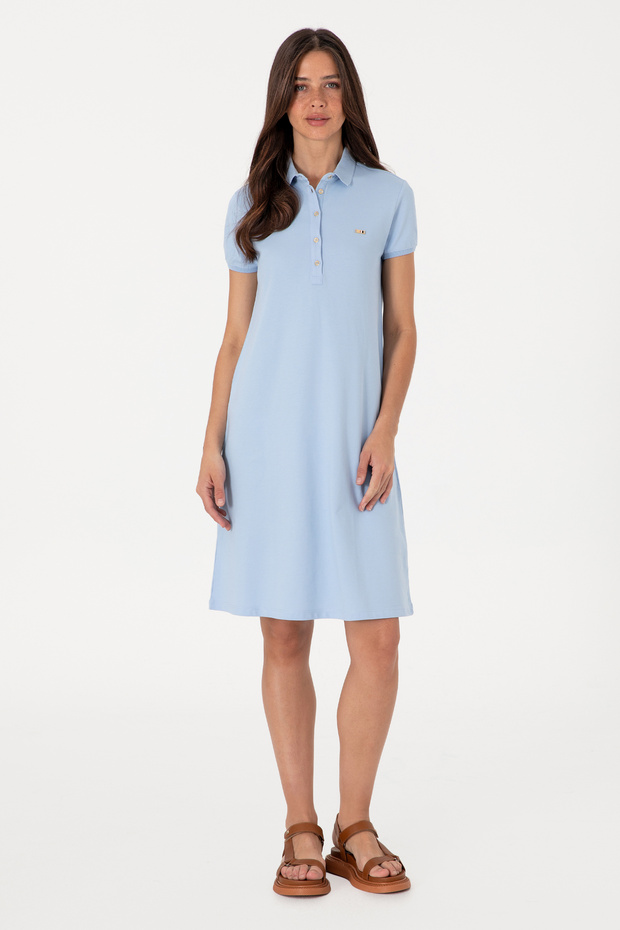 Women's Light Blue Polo Neck Mini Length Knitted Dress 50305853-VR003