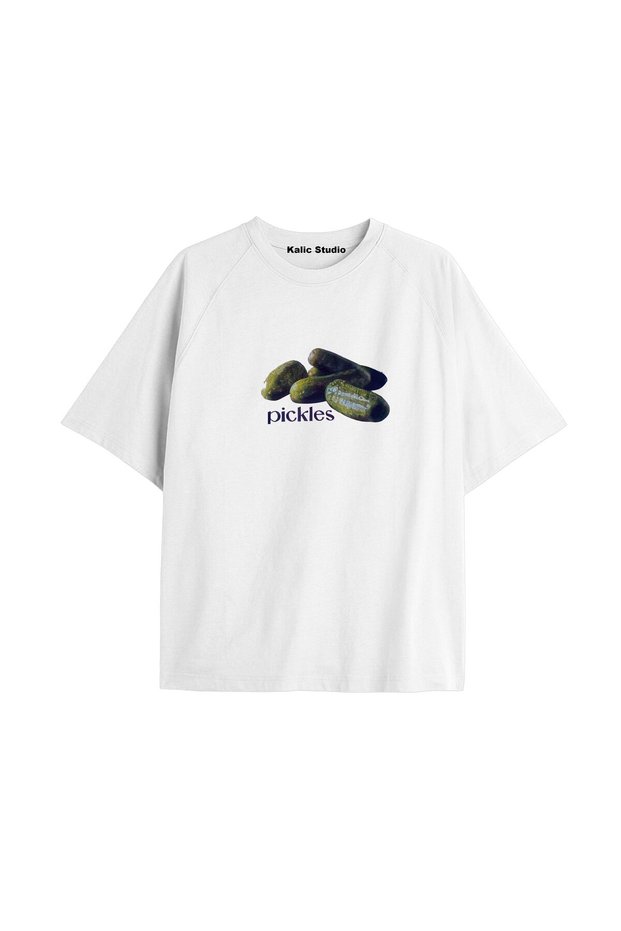 Y2K Vintage Pickles Printed White T-Shirt Kod 210