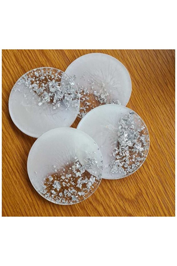 White-Silver Foil Set of 4 Handmade Epoxy Coasters | Stylish, Durable and Unique Design