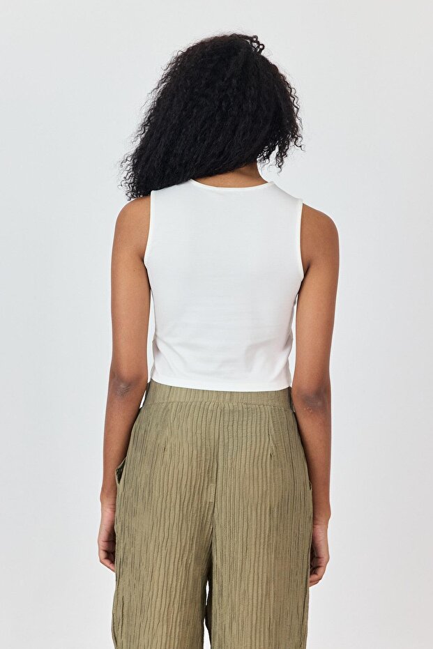 Ekru Önü Düğmeli Bluz - 5