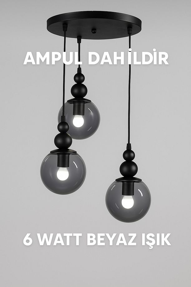 Venüs Modeli 3’lü Füme Camlı Modern Sarkıt Avize (Ampul Dahil) - 1