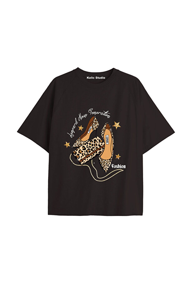 Y2K Vintage Leopard Printed Black T-Shirt Code 170
