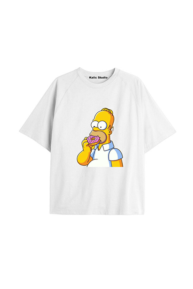 Y2K Vintage Simpson Printed White T-Shirt Kod 264