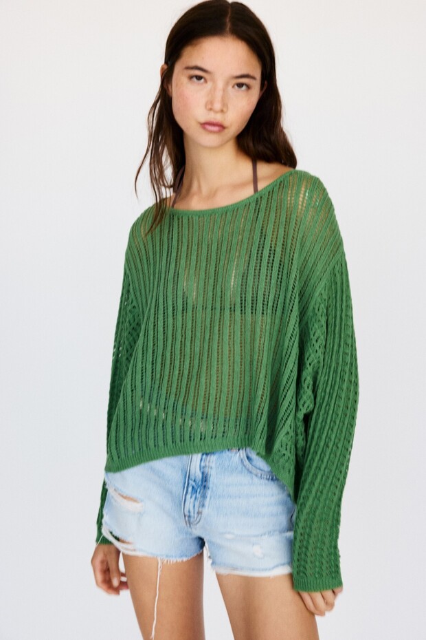 Yeşil dantel kazak - 1