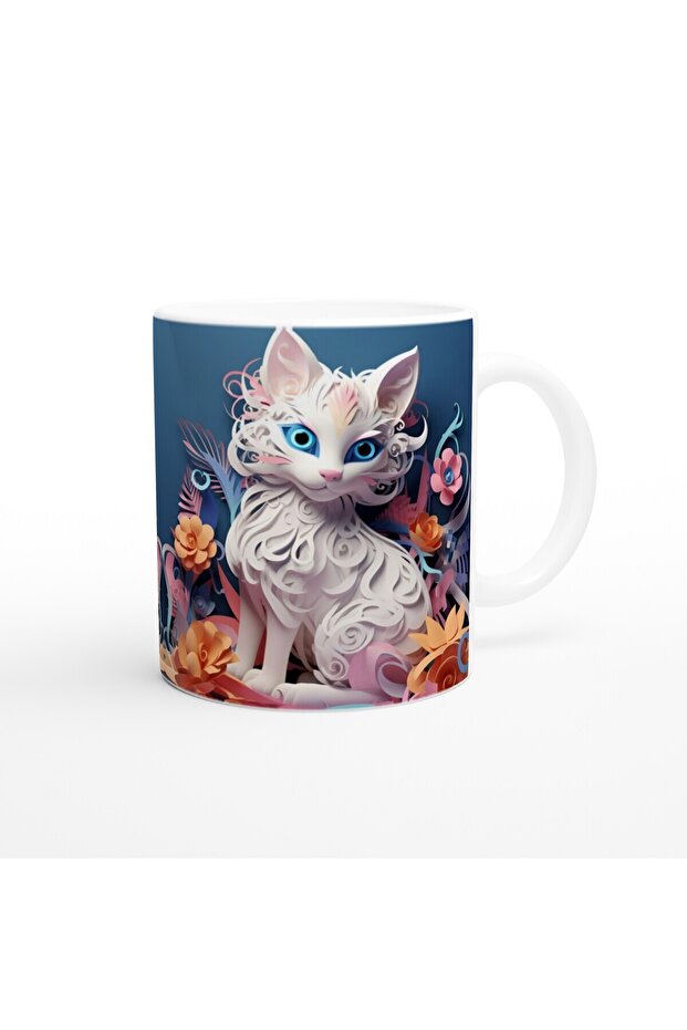 كوب مطبوع عليه قطة بيضاء - 3