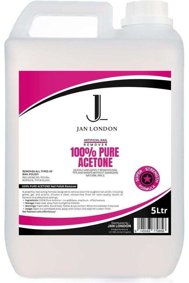 JL 100% Pure Acetone 5Liter | Professional Nail Polish Remover for Gel, Acrylic & Varnish Soak Off