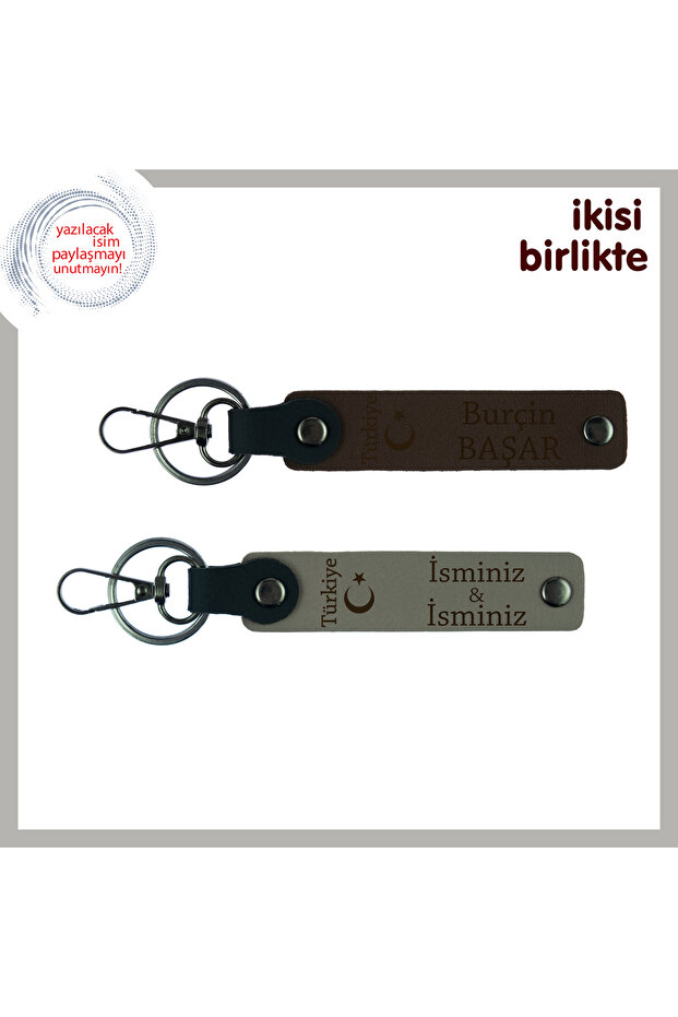 Armadan with Beech Themed – Ayyıldız and Türkiye Personal Keychain Set, Dark Brown-Ash Gray
