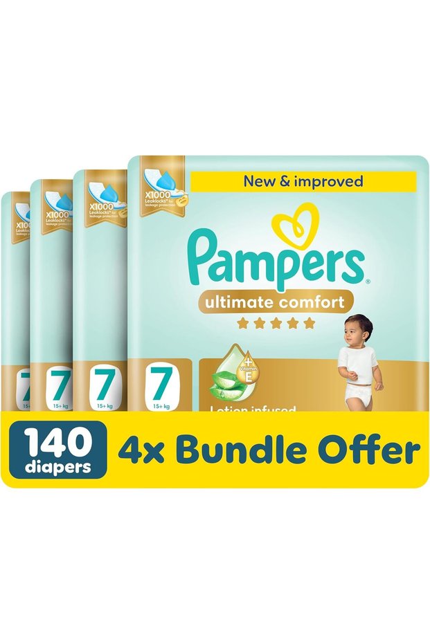 Ultimate Comfort Taped Diapers, Size 7, 16+kg, Lotion infused with Aloe Vera and Vitamin E,