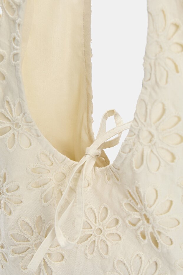 Çiçek detaylı kumaş omuz çantası - 5