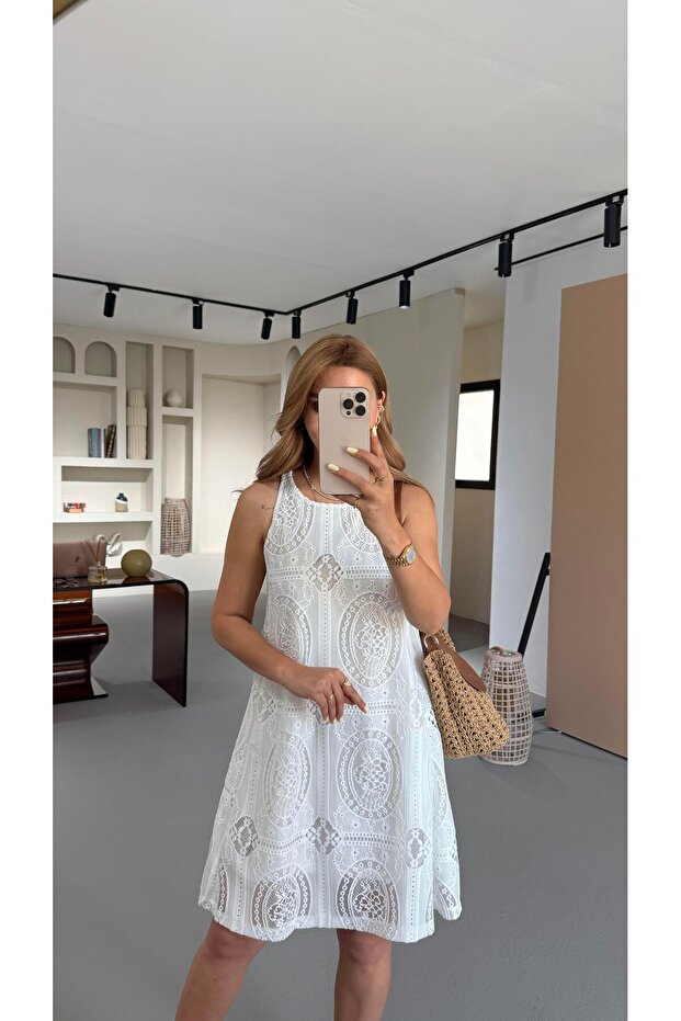 Fisto Detay Astarlı Ekru Elbise - 4