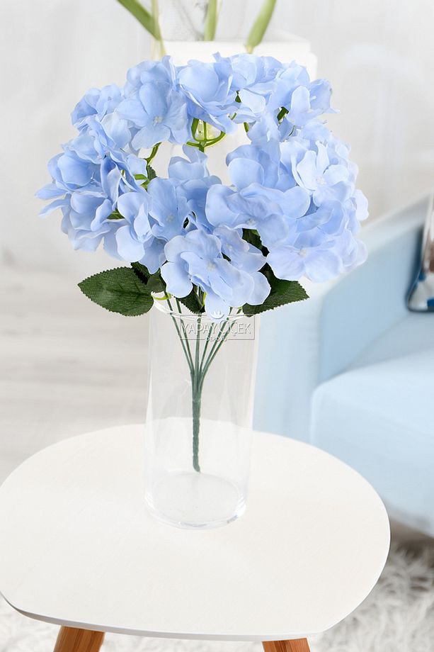 Yapay 7 Dallı Ortanca Demeti 40 cm Soft Mavi - 2
