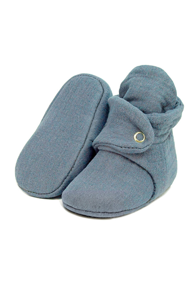 Papuci pentru bebeluși din muselină din bumbac organic, pantof nou-născut, gri închis - 1