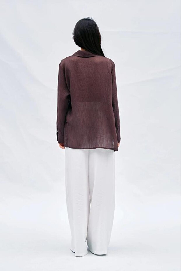 Kadın Kırışık Görünümlü Gömlek 080637 - 2