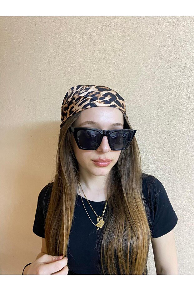 Women's Leopard Pattern Scarf Bandana in Brown Black Colors - Gift 50*50 cm