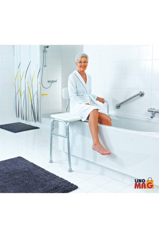 ® Bath Transfer Bench, Adjustable Height, Reversible Backrest & Handle, White - 3