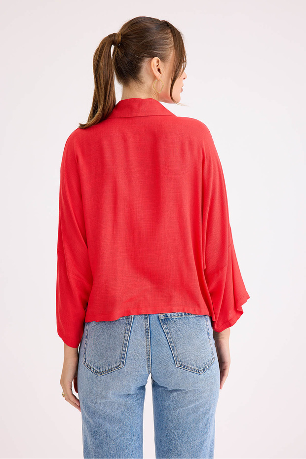 Oversize Viskon Keten Gömlek - 5