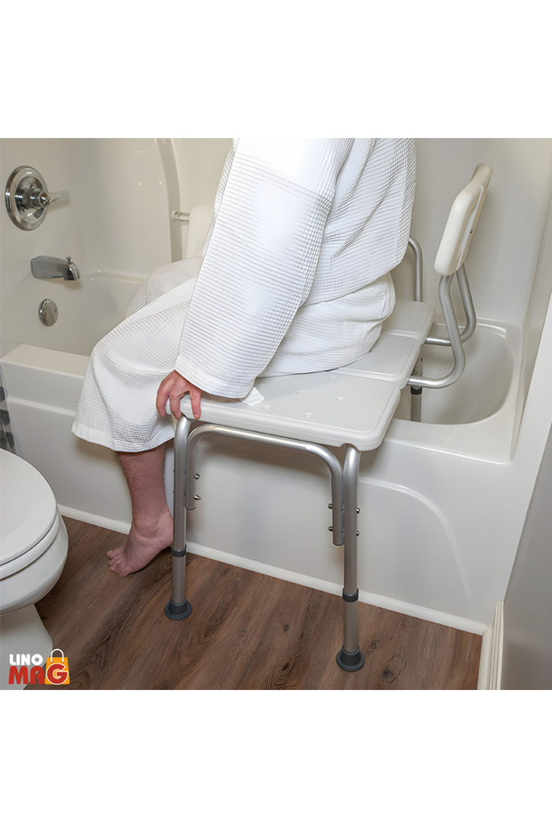 ® Bath Transfer Bench, Adjustable Height, Reversible Backrest & Handle, White - 4